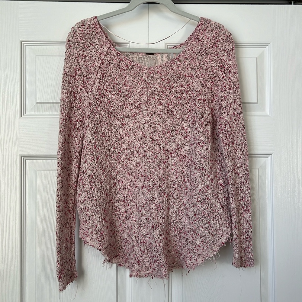 Free People‎ Knit Sweater Pullover Long Sleeve Distressed Hem Pink S